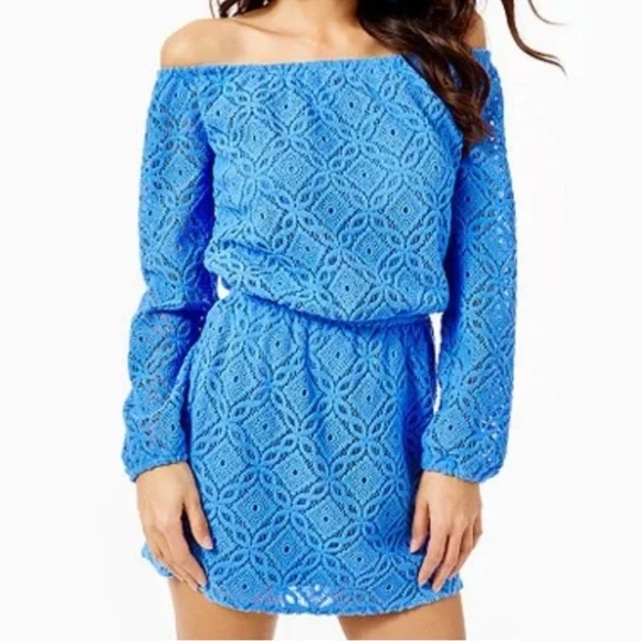 Lilly Pulitzer Blue Off-Shoulder Romper - Picture 3 of 4